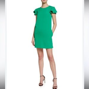 Milly Women's Green Short Ruffle Sleeve‎ Mini Shift Dress Flutter Sleeve